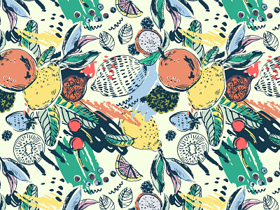 Citrus dance citrus drawing fruit handdrawn lemon linear pastel pattern pattern brush seamless strawberry surface textile