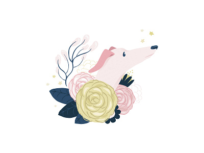 Pink Dog cute design dog drawing flowers illustration pet pink rose rose gold simple vector