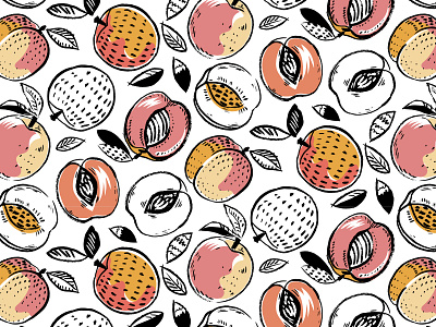 Peachy pattern brush colorful design drawing fruit hand drawn handdrawn illustration pattern peach seamless simple surface vector