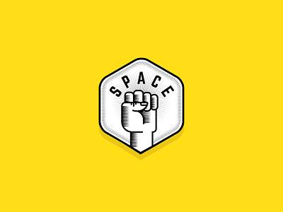 S.P.A.C.E. logo black and white branding design drawing fist flat hand illustration linear logo outline raised simple vector youth