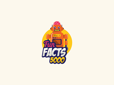 Fun Facts Logo brain branding colorful design drawing flat fun illustration logo old quiz robot simple vector vintage