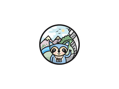 Mascot raccoon animal bold branding city colorful cute design drawing illustration logo mascot mountains raccoon sky vector