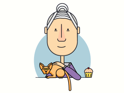 A Cat Stroking A Granny animation design flat icon illustration vector