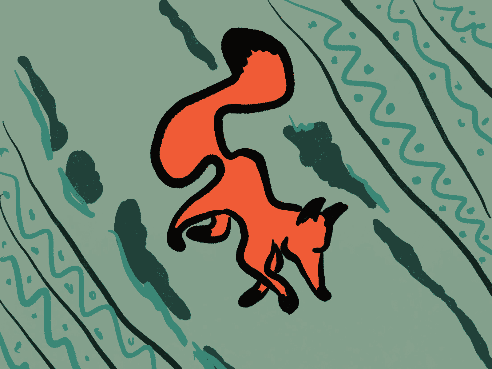 Fox animal animation art design fox green illustration orange procreate red fox