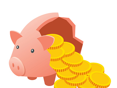 Isometric illustration of a broken pig piggy bank with coins. design illustration isometric vector