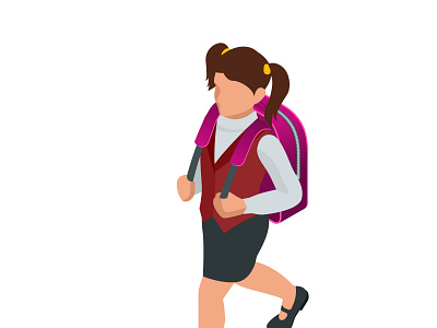 Isometric girl back to school concept. A student in school unifo back back to school background backpack bag book building cartoon child childhood children college computer concept design education elementary flat friendship girl