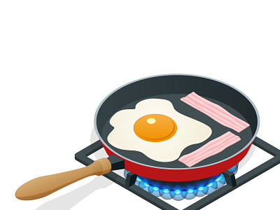 Isometric fried eggs with bacon in a frying pan. Breakfast background bacon breakfast cooked delicious dish egg food fresh fried lunch meal meat morning pork toast traditional white yellow yolk