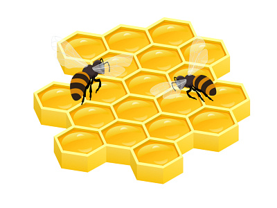 Isometric honeycombs with bees beer gold honey honeycomb honeycombs illustration isometric summer vector