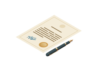 Isometric contract and pen concept contract design illustration isometric vector