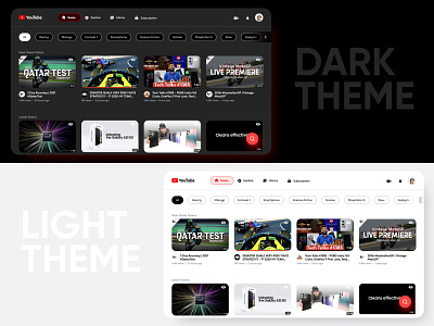 Youtube Re-design (Web) concept dark dark ui design f1 google light light theme motogp redeem theme ui uidesign uiux ux web webdesign white ui youtube