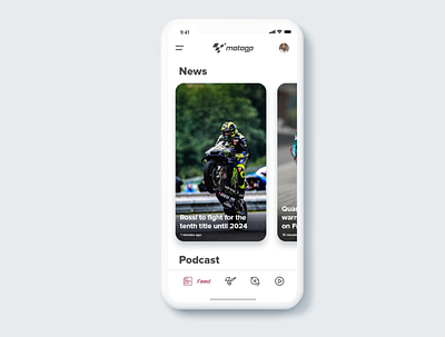 Motogp app re-designed (concept) android app cards design feed homepage image ios iphone motogp race redesign rossi ui ui ux uidesign