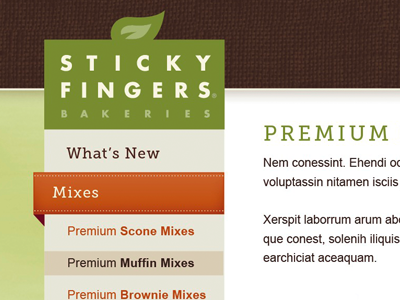 Sticky Fingers Website food header natural navigation website