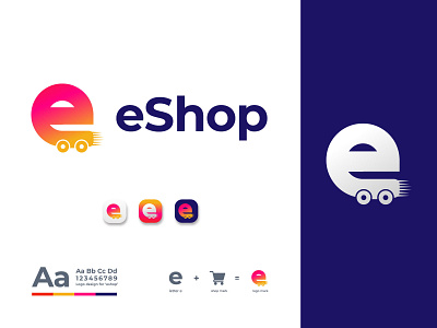 e + shop logo mark - shop logo design - modern shop logo app brand identity concept creative e commerce e letter e letter logo e logo e logo mark e shop logo ecommerce gradient vector identity logo logo branding logo design logo designer modern logo shop logo typography