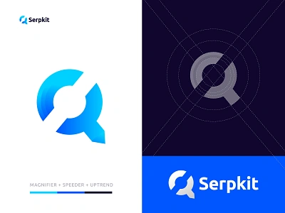 Serpkit Logo Design - Seo Tool Logo Design - Magnifier Logo abstract app brand identity branding colorful design flat icon illustrator keyword research logo logo branding logo designer logo trend magnifier modern logo search seo speed vector