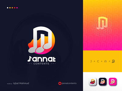 Jannat Contents Final Logo - YouTube Music Logo Mark abstract app logo app logo design branding colorful logo content creation corporate creative logo design gradient logo icon illustrator logo logo design modern logo music logo music player video production youtube channel logo youtube logo