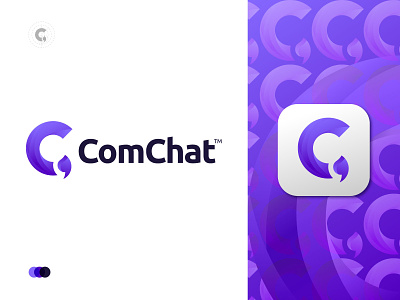 ComChat Logo Design - C + Chat Logo Mark abstract app logo design branding c c logo chat chat app clean connection creative design gradient logo logo logo designer modern logo tech typography