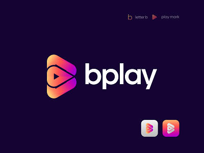 B + Play Logo Mark app icon b play branding button logo design for sale gradient identity letter b logo logo design logo designer media logo modern logo monogram motion logo play logo symbol unused vector