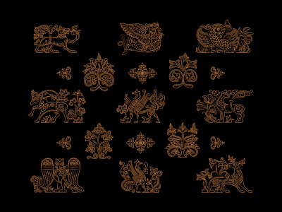 Pattern with old Russian images animals logo icon illustration logo outline pattern vector