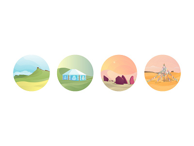 Set of icons for the Museum-reserve “Sunduki”. part 1 👀 day hills icon iconography illustration landscape logo morning mountain nature stones sunset tourism yurt