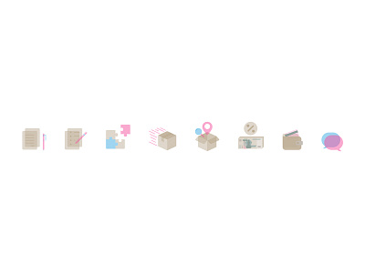 Set of illustrated icons box brandin chat document icon illustration logo money puzzle set vector wallet