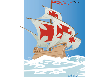 Caravela barco caravela ilustração mar oceano vetor