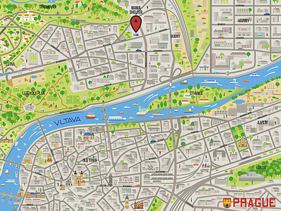 Prague city map for Hey Mama! flat illustration illustrator map prague vector
