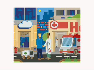 Health & Digital - Collaborations big tech cloud cloud services collaboration data digital flat health hospital illustration illustrator