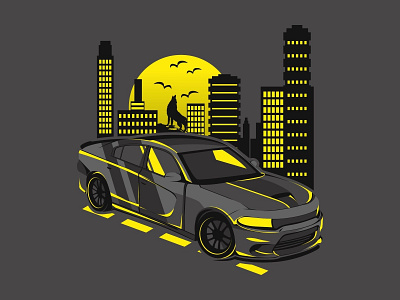 Sports car in the night city art automotive car design illustration logo racing vechile vector