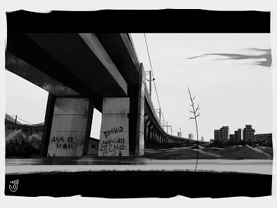 Skopje in three shots I blackwhite bridge cityscape composition digital digital artwork environment frame illustration shots storyboard trainstation