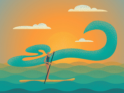 SUP-surfing at sunrise. blue character clean design flat illustration illustrator logo minimal sea sport sunlight sup surf vector