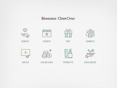 Biossance.com loyalty program icons: Clean Crew™ biossance clean beauty icon design iconography icons illustration logo ui vector visual design