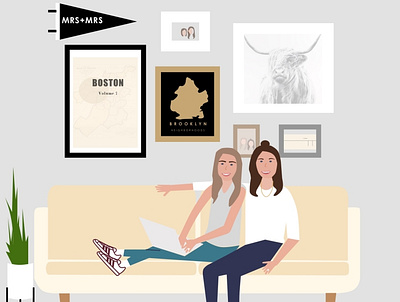 Dribbble couch design family gallery wall illustration lgbtq vector vector art visual design women