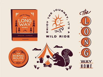 Spoon & Spear Collection badge design branding camping illustration lettering long way home matchbook print scenic route script type lockup typography vintage