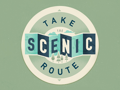 Taking the Scenic Route clouds coaster compass illustration map nature print texture trees type type treatment typography vintage