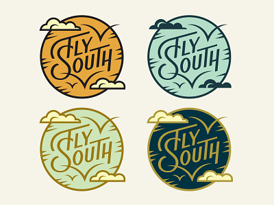 Fly South Pins birds circle cloud enamel flat lettering nature pin scenic type typogaphy