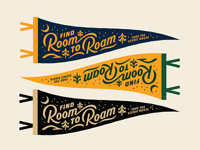Room to Roam Pennant branding camp flag lettering night outdoors pennant print roam scenic stars typography vintage