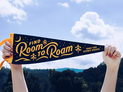 Room to Roam Pennant banner camp flag forest illustration lettering nature pennant print roam trees type typography