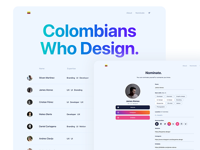 Colombians Who Design app cards clean designers developers flat landing layout minimal ui ux web