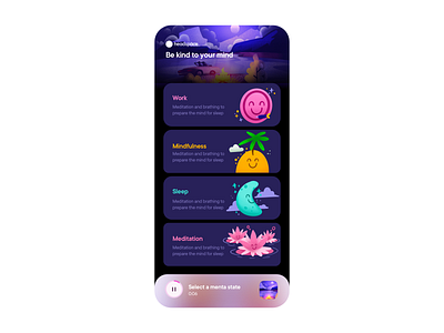 Meditation [!dea] app cards clean concept design dark flat headspace illustration art ios layout ui ux