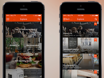 Explore & Profile app explore flat food ios7 iphone location restaurants ui