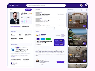 Profile page app broker clean dashboard design flat layout profile real estate ui ux web