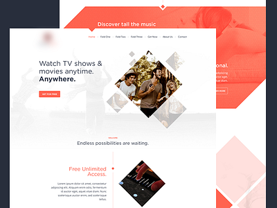 Landing flat landing movies music streaming ui ux web