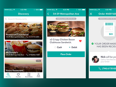 Delivery app delivery flat food ios iphone order payment ui ux