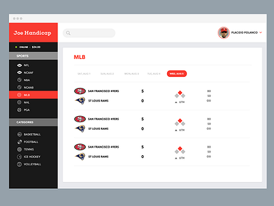 Sports [MLB] app clean flat mlb sports ui ux web