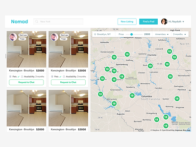 Find your Next Short-term Home apartment app clean flat home map box nomad pad rent ui ux web