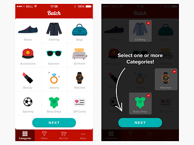 Categories app batch brands clean ecommerce flat ios items store ui ux