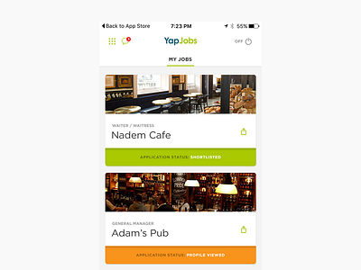 My Jobs app cards clean flat ios jobs layout list listings ui ux