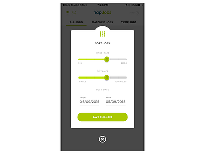 Sort Jobs app clean filters flat ios jobs mobile popup sort ui ux