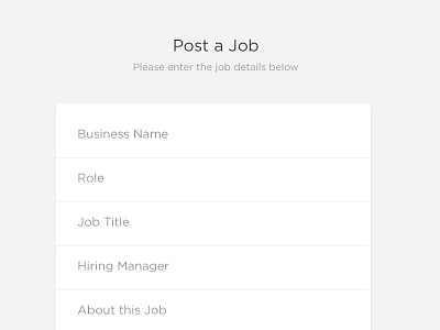 Post a Job card clean dropdown flat form layout ui ux web