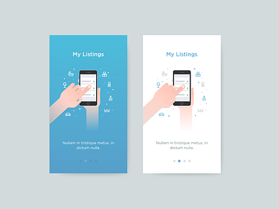 My Listings app cards clean flat ios listing onboarding renter swipe ui ux
